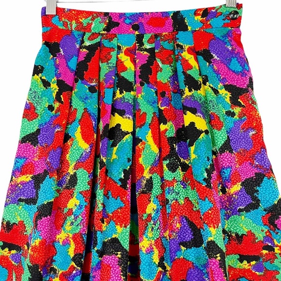 VINTAGE 80s 90s Multicolor Abstract Pleated Maxi - Picture 3 of 6